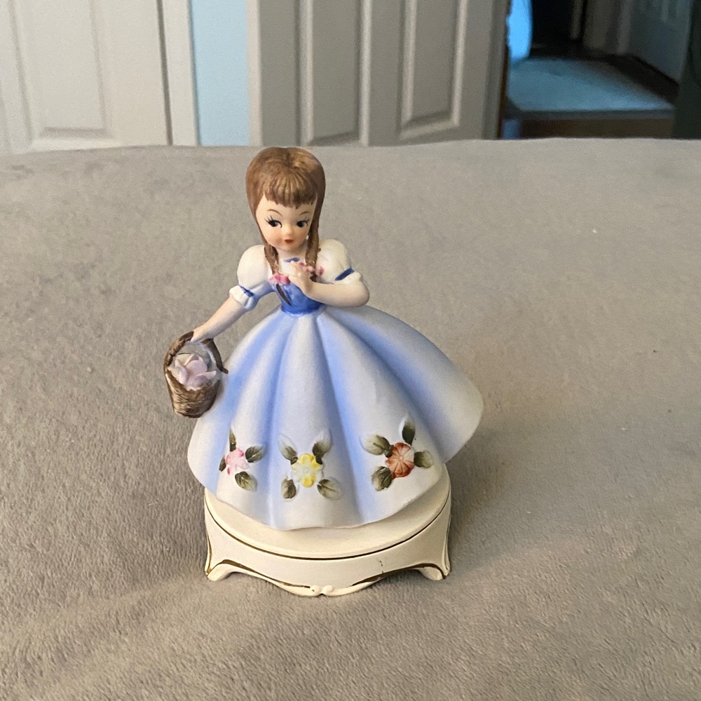 Delicate Blue and White Porcelain Girl Figurine. Made in Japan.
